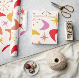 Mid Century Boomerang med färgstarka atomstjärnor Presentpapper