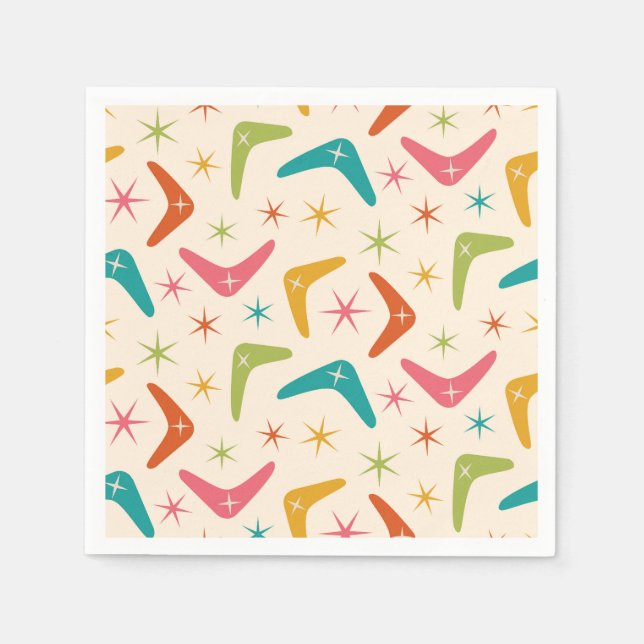 Mid Century Boomerang med Retro Starbursts Pappersservett (Framsidan)