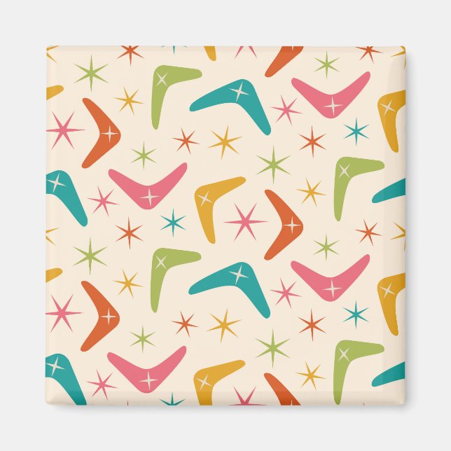 Mid Century Boomerang med retro-stjärnexplosioner  Magnet (Framsidan)