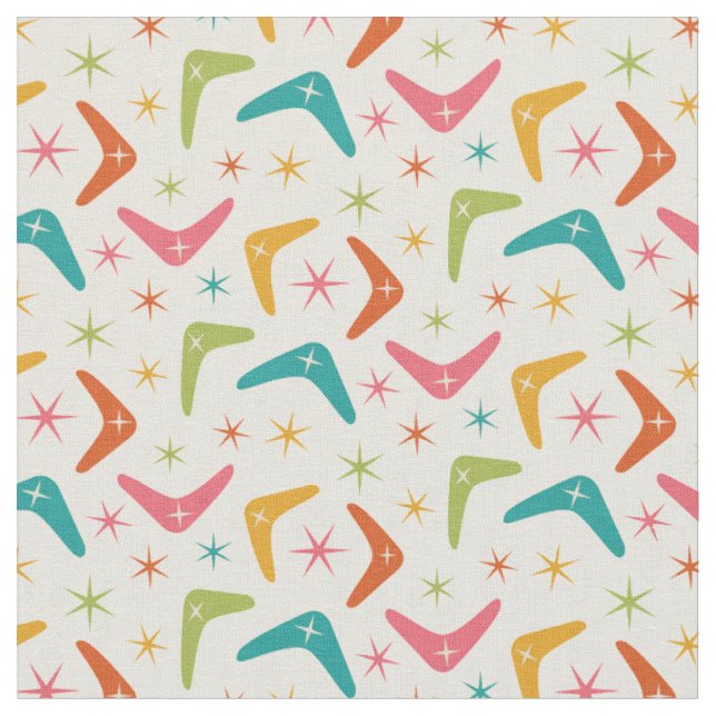 Mid Century Boomerang med retro-stjärnexplosioner  Tyg (Närbild)