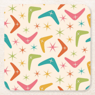 Mid Century Boomerang med Retro-stjärnor Underlägg Papper Kvadrat