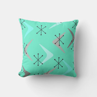 Mid Century Boomerangs Starbursts Mint Grönt Kudde
