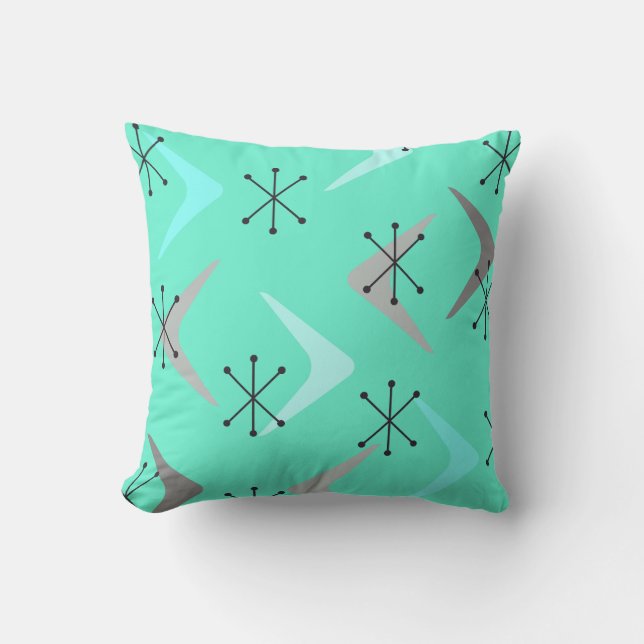 Mid Century Boomerangs Starbursts Mint Grönt Kudde (Framsida)
