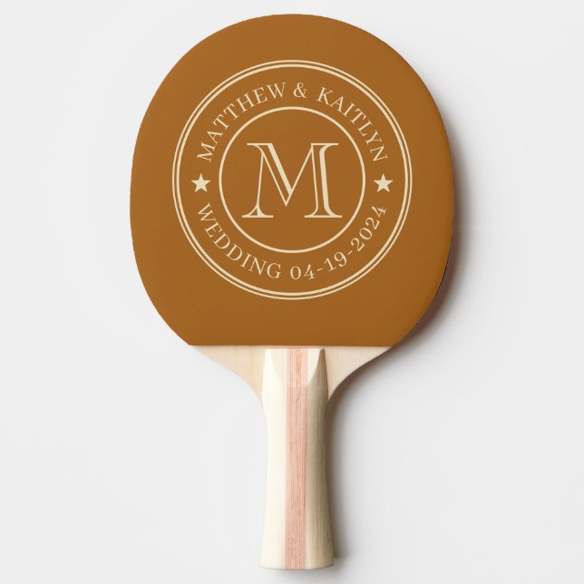 Mid-Century Bränd Sand Bröllopsmonogram Stjärna Pingisracket (Framsidan)