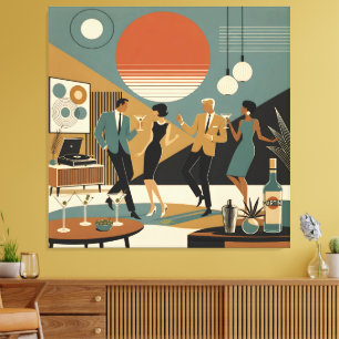 Mid Century California Vibes Martini Dansfest Canvastryck