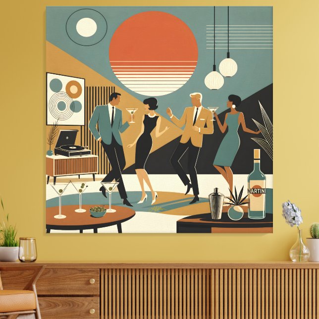 Mid Century California Vibes Martini Dansfest Canvastryck (Insitu (Vardagsrum))