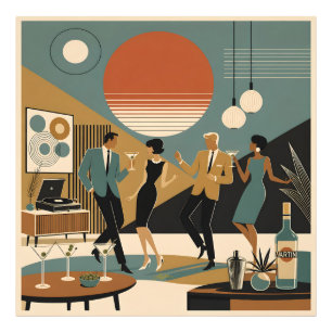 Mid Century California Vibes Martini Dansfest Fototryck