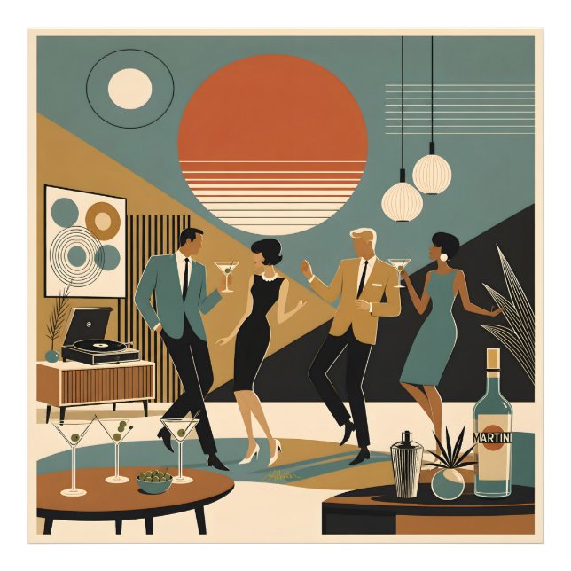 Mid Century California Vibes Martini Dansfest Fototryck (Framsidan)