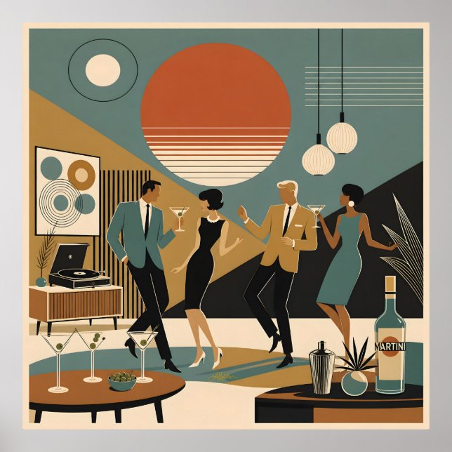 Mid Century California Vibes Martini Dansfest Poster (Framsidan)