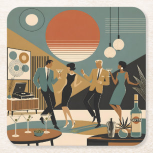 Mid Century California Vibes Martini Dansfest Underlägg Papper Kvadrat