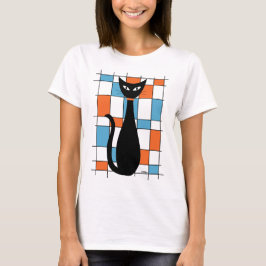 Mid Century Cat med Orange och blå rektanglar T Shirt