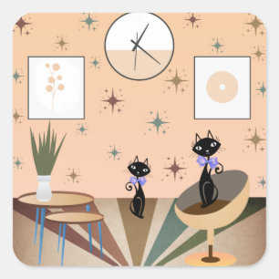Mid Century Cat Mid Century Modern Fyrkantigt Klistermärke