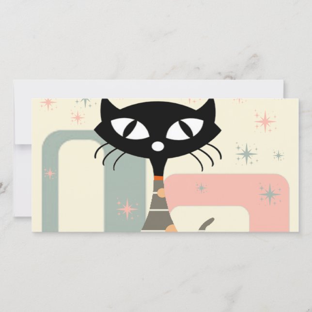 Mid Century Cat Mid Century Modern Julkort (Framsida)
