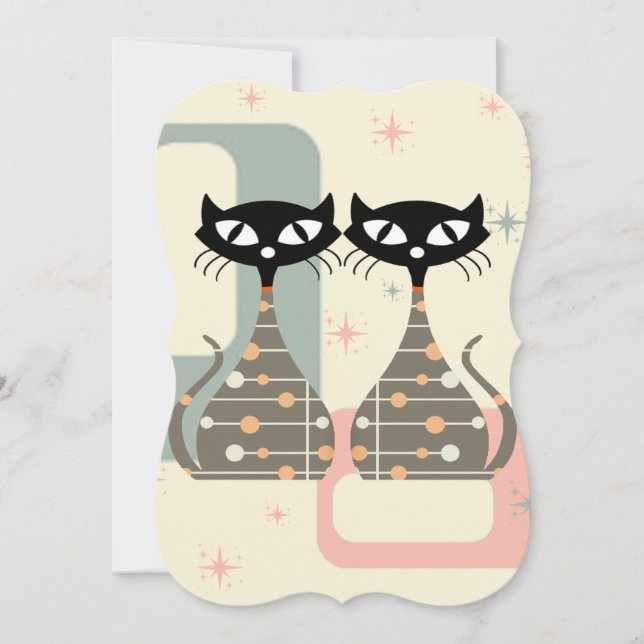 Mid Century Cat Mid Century Modern Julkort (Framsida)