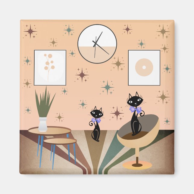 Mid Century Cat Mid Century Modern Magnet (Framsidan)