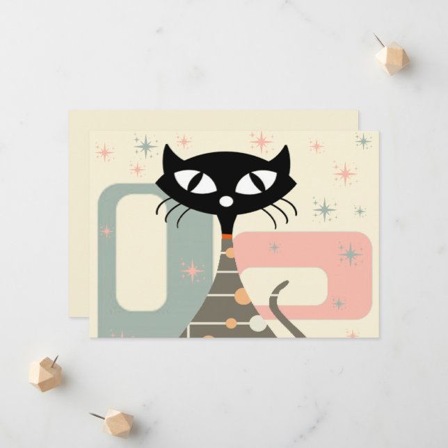 Mid Century Cat Mid Century Modern Meddelande (Fram/Back In Situ)