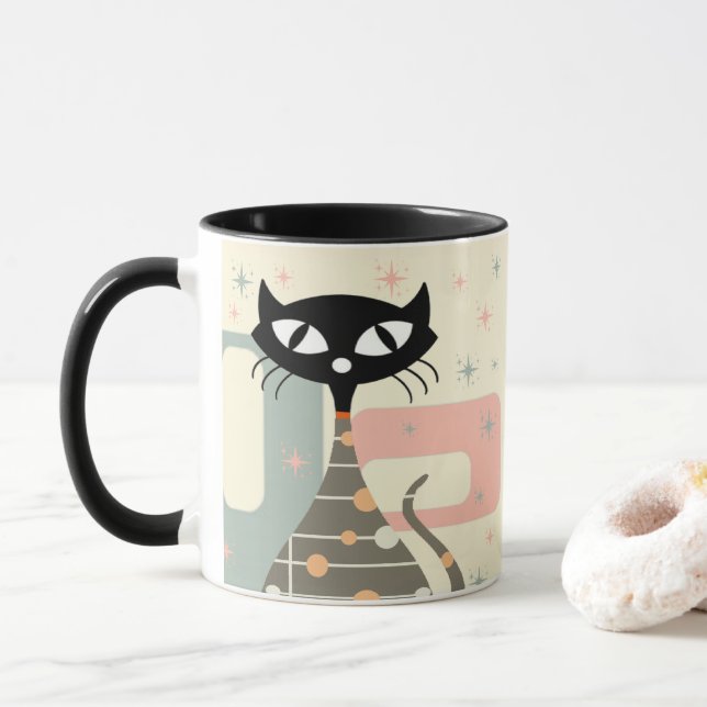 Mid Century Cat Mid Century Modern Mugg (Med munk)