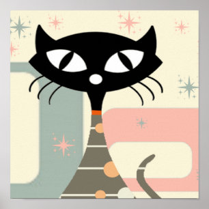 Mid Century Cat Mid Century Modern Poster