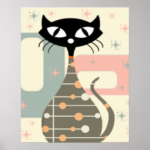 Mid Century Cat Mid Century Modern Poster