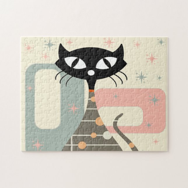 Mid Century Cat Mid Century Modern Pussel (Horisontell)