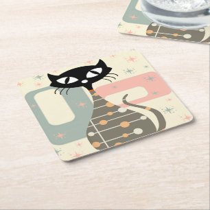 Mid Century Cat Mid Century Modern Underlägg Papper Kvadrat
