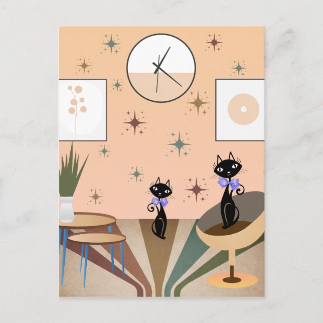 Mid Century Cat Mid Century Modern Vykort (Framsida)