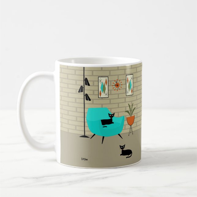 Mid Century Cat Mini Gravel Art Kaffemugg (Vänster)