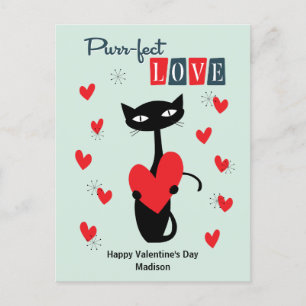 Mid Century Cat valentines day Helg Vykort