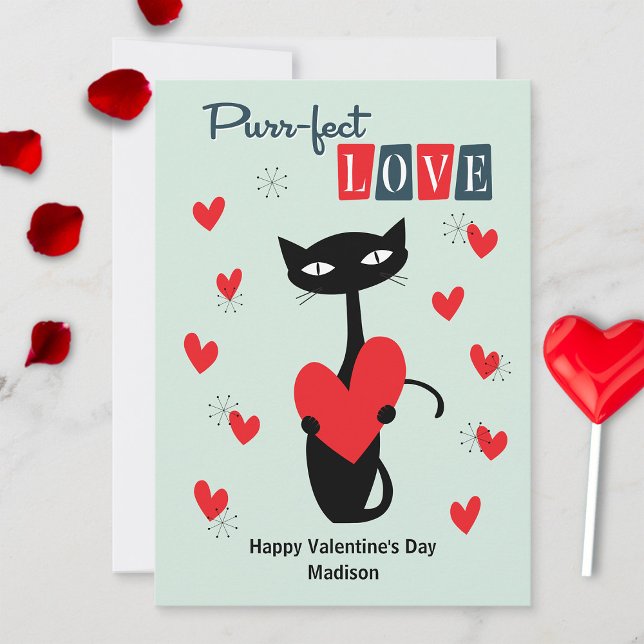 Mid Century Cat valentines day Julkort (Skapare uppladdad)