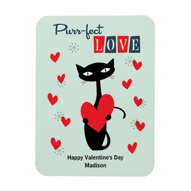 Mid Century Cat valentines day Magnet (Vertikal)