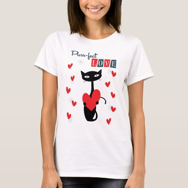 Mid Century Cat valentines day T Shirt (Framsida)
