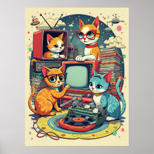 Mid Century Cats med Retro Records & TV Poster