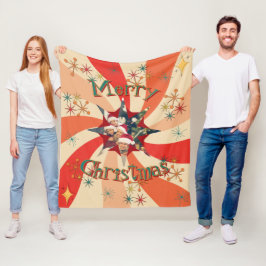 Mid Century Christmas Atomic Retro Wave Star Photo Fleecefilt