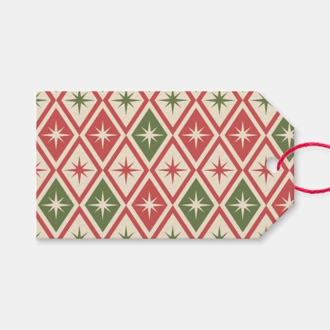 Mid Century Christmas Atomic Stars on diamonds  Presentetikett (Framsidan (Horisontell))