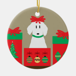 Mid Century Christmas Dog in Box Julgransprydnad Keramik