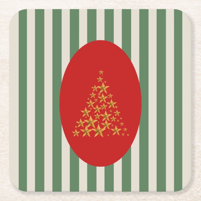 Mid century christmas tree with Golden star Underlägg Papper Kvadrat (Framsidan)