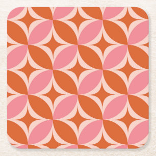 Mid Century Circle Starbursts rosa och orange Underlägg Papper Kvadrat