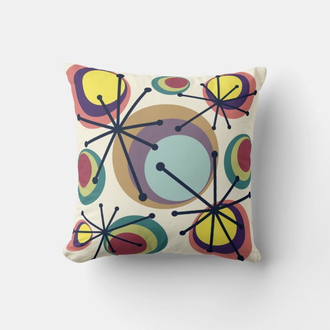 Mid Century Circles Starbursts Colorful Kudde (Framsida)