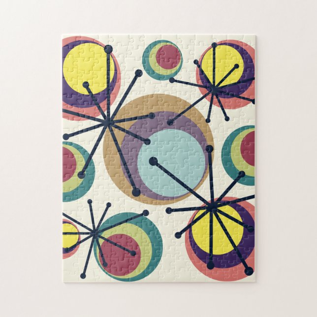 Mid Century Circles Starbursts Colorful Pussel (Vertikal)