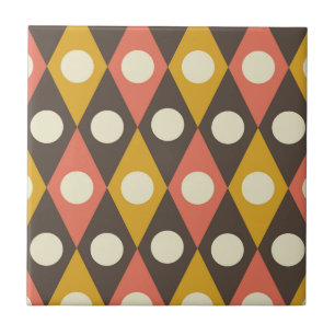 Mid Century-cirklar på terrakotta-gula diamantar Kakelplatta