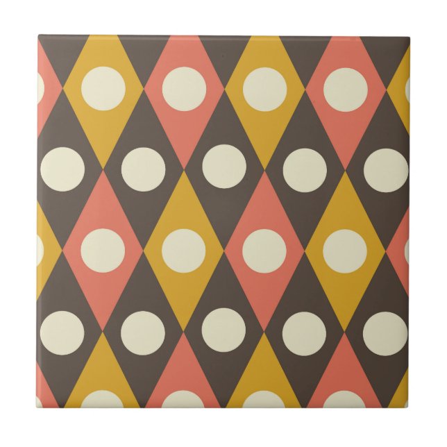 Mid Century-cirklar på terrakotta-gula diamantar Kakelplatta (Framsidan)