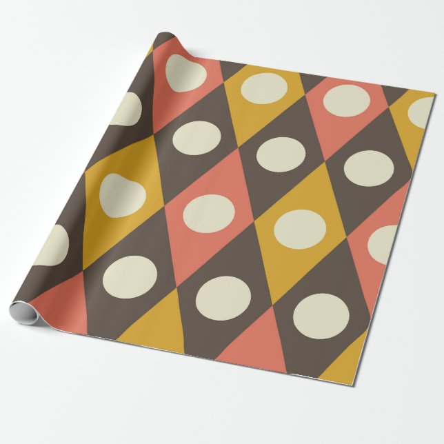 Mid Century-cirklar på terrakotta-gula diamantar Presentpapper (Utrullad)