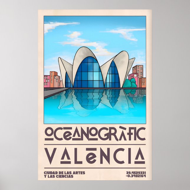 Mid-Century Coastal Art Print, Valencia Poster (Framsidan)