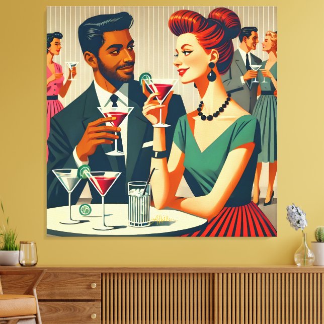 Mid Century Cocktail Party Couples - First Date Canvastryck (Insitu (Vardagsrum))