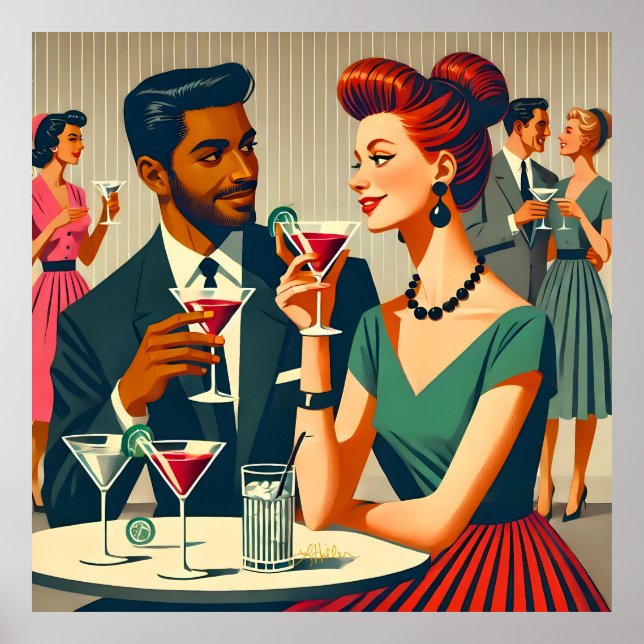 Mid Century Cocktail Party Couples - First Date Poster (Framsidan)
