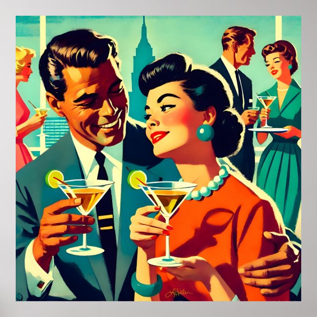Mid Century Cocktail Party Couples - Mi Amor Poster (Framsidan)