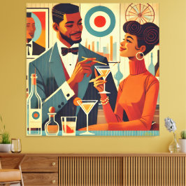 Mid Century Cocktail Party Couples - Soirée Hosts Canvastryck