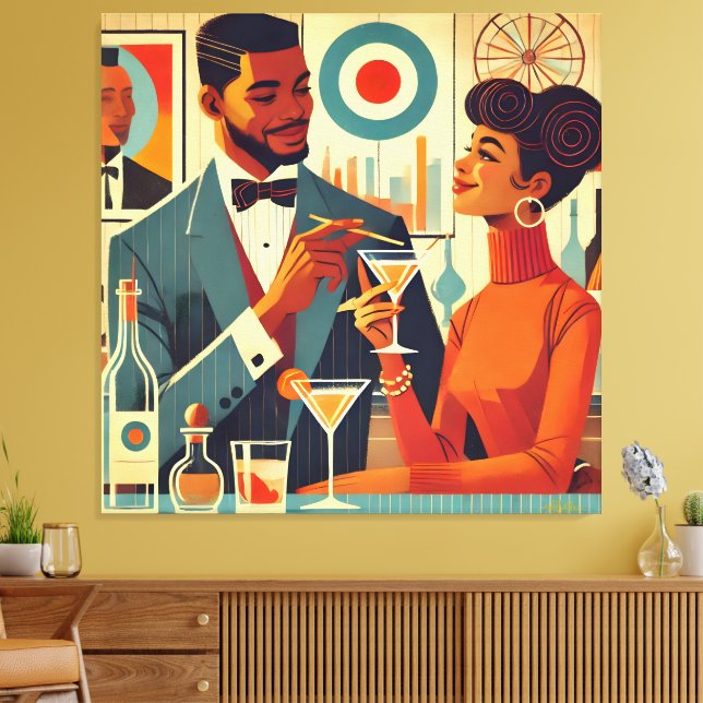 Mid Century Cocktail Party Couples - Soirée Hosts Canvastryck (Insitu (Vardagsrum))