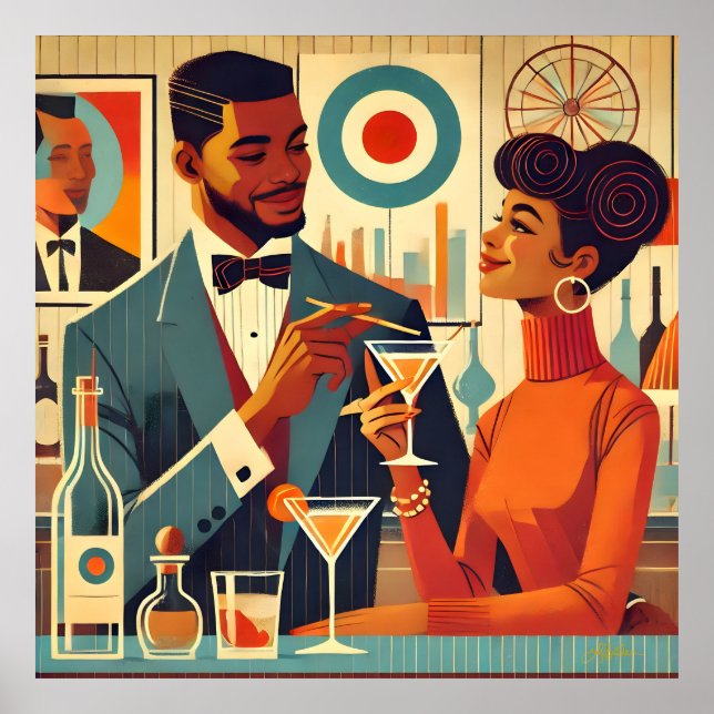 Mid Century Cocktail Party Couples - Soirée Hosts Poster (Framsidan)