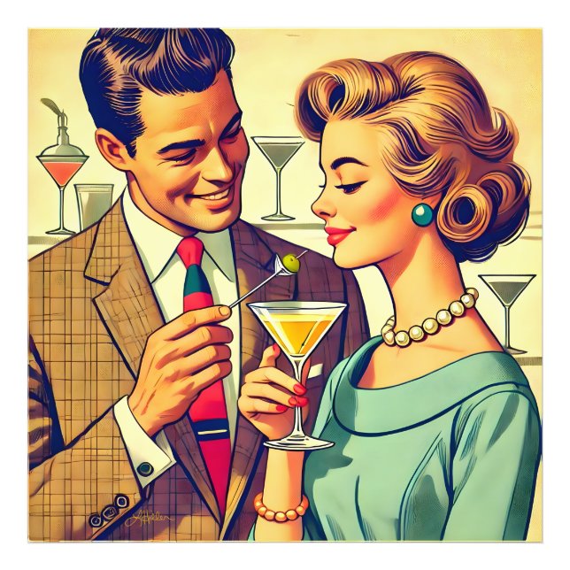 Mid Century Cocktail Party Couples - Temptation Fototryck (Framsidan)